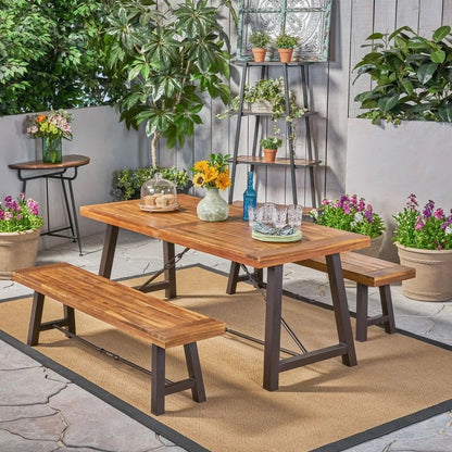 Catriona - 3 Piece Wood Outdoor Dining Set - Teak Noble House