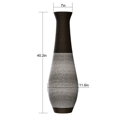 Tall Standing Designer Floor Vase Durable Artificial Rattan Elegant 2 Tone Finish Ideal Decor Accent For Living Room, Bedroom, Entryway Stylish Home Decor Statement Piece - Black / Gray Daily Nest