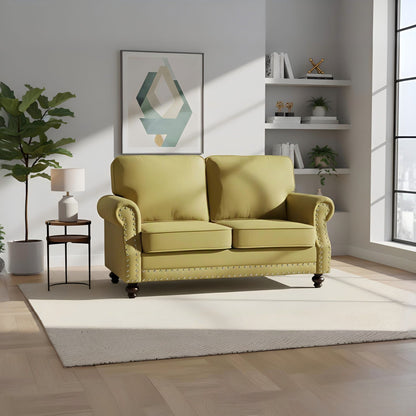 Loveseat Sofa With Nailhead Detail & Turned Legs, 2 Seater Upholstered Couch US Pride
