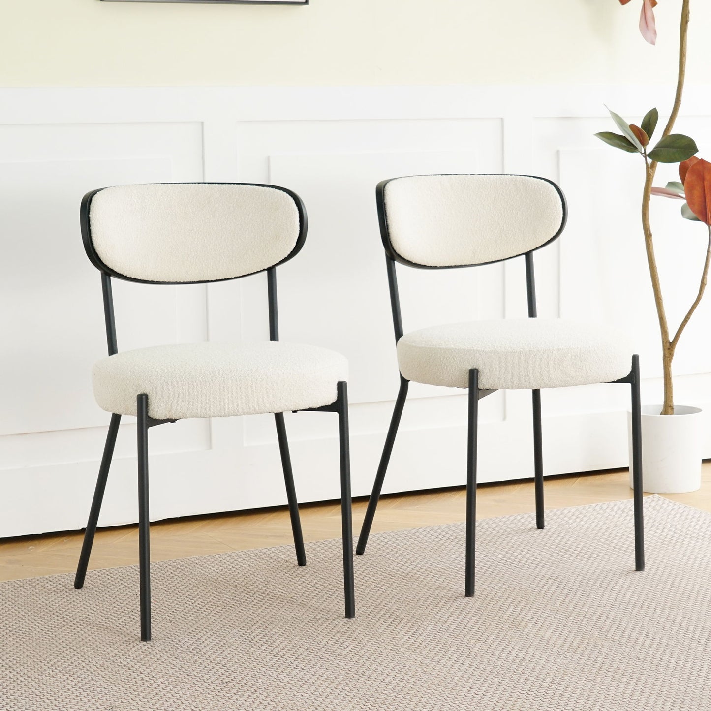 Boucle Modern Kitchen Dining Chair With Bentwood Back (Set of 2) Home Essentials
