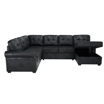 U Shape Sectional Sleeper Sofa With Pull Out Bed And Storage Chaise - Black Home Essentials