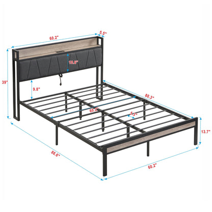 Modern Bed Frame With LED Lights, Upholstered Headboard, USB Charging Home Essentials