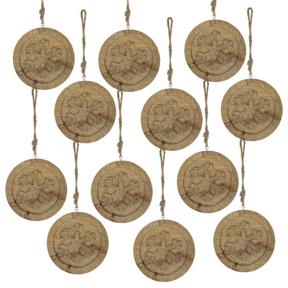 Wooden Hanging Circle With Snowflake Cut Decorative Hanging Christmas Tree Ornaments For Holiday Party Decorations (Set of 12) - Multi Daily Nest