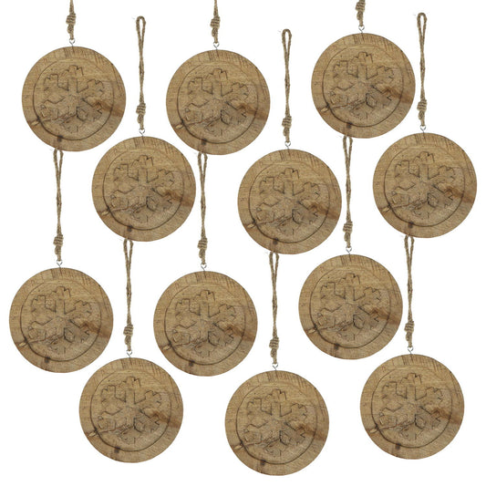 Wooden Hanging Circle With Snowflake Cut Decorative Hanging Christmas Tree Ornaments For Holiday Party Decorations (Set of 12) - Multi Daily Nest