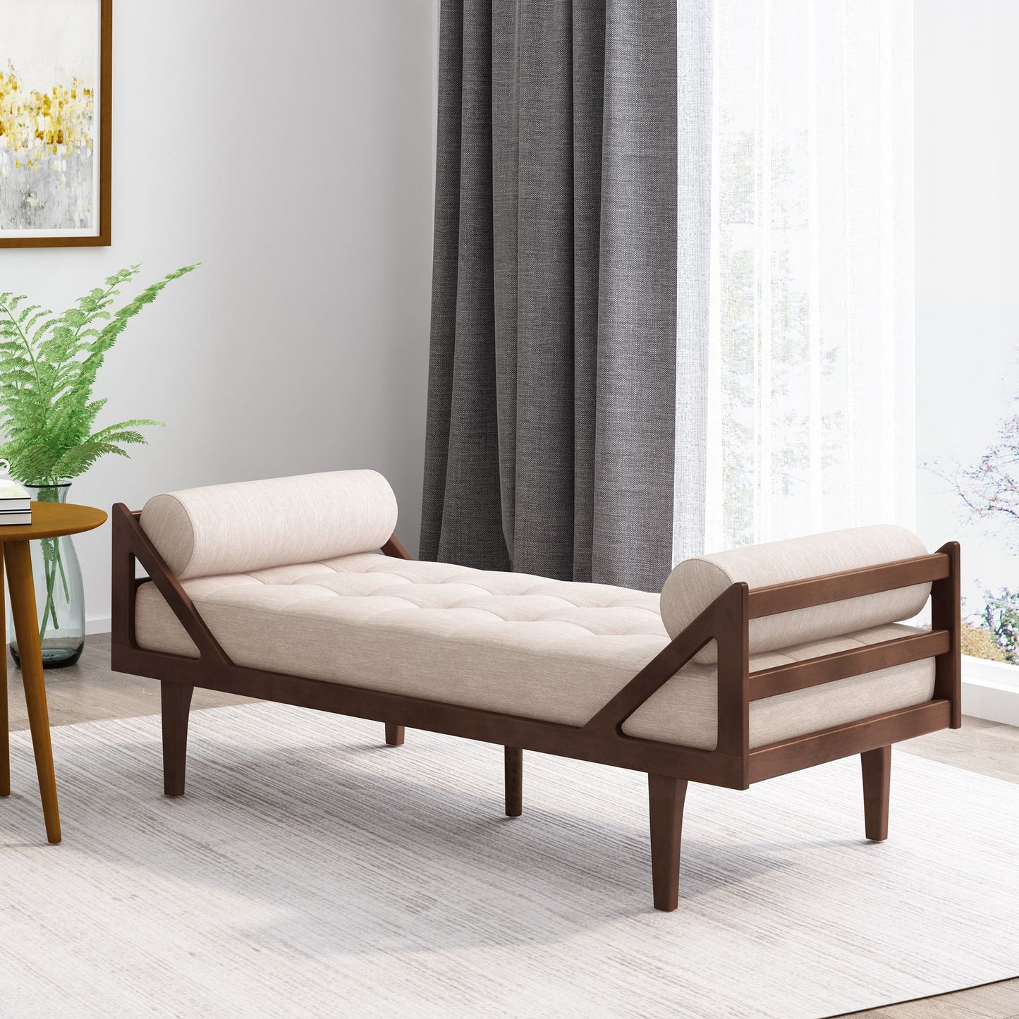 Chic Contemporary Chaise Lounge With Button Tufting And Bentwood Structure Noble House