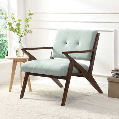 Modern Accent Chair With Plush Cushions, Angled Arm Design - Green Noble House