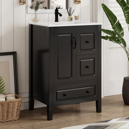 Retro Bathroom Vanity With Sink, Soft Closing Cabinet & Drawers Noble House