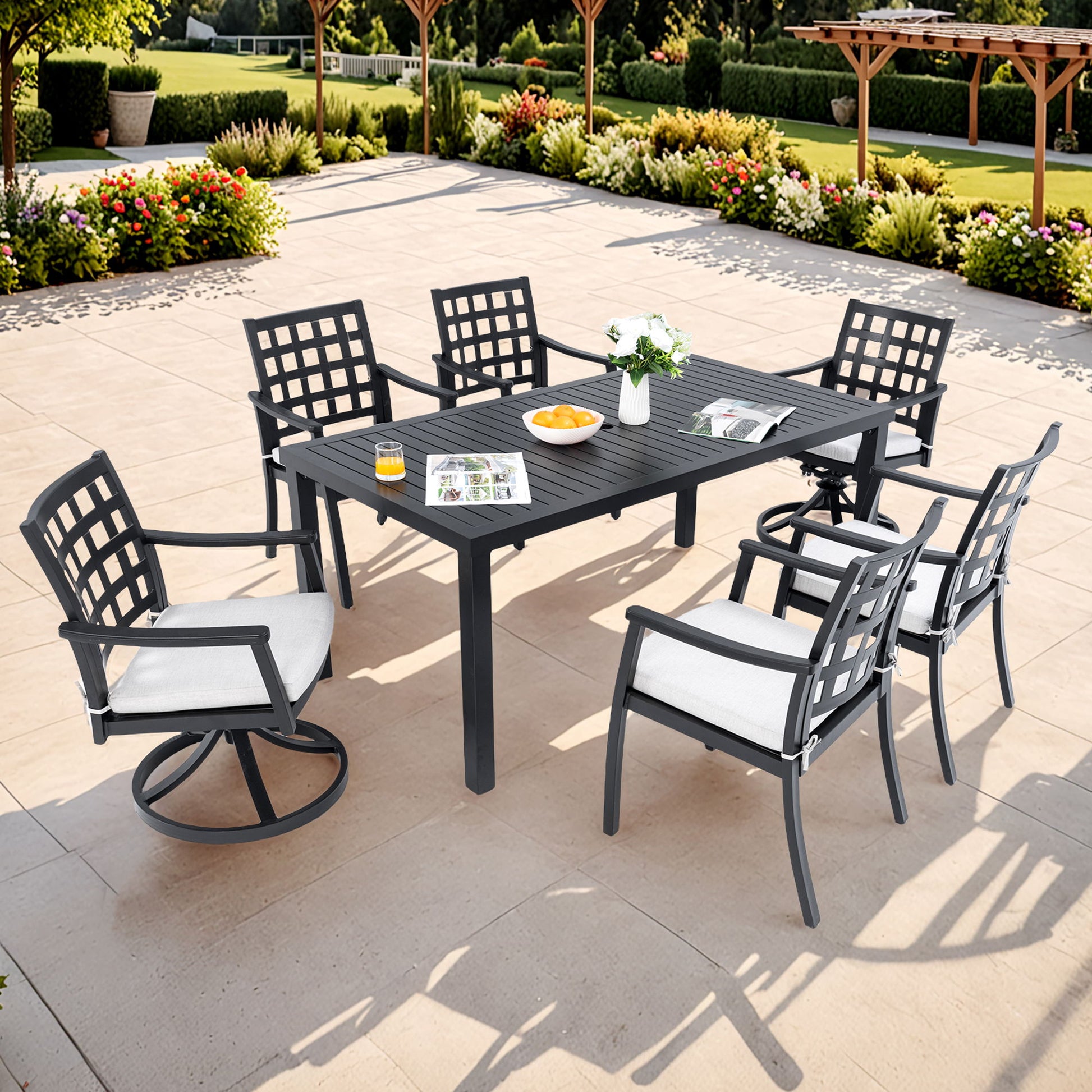 Modern Classic Outdoor Patio Dining Set, Rectangular Table & Dining Chairs, Rust Free, Weather Resistant Life Outside