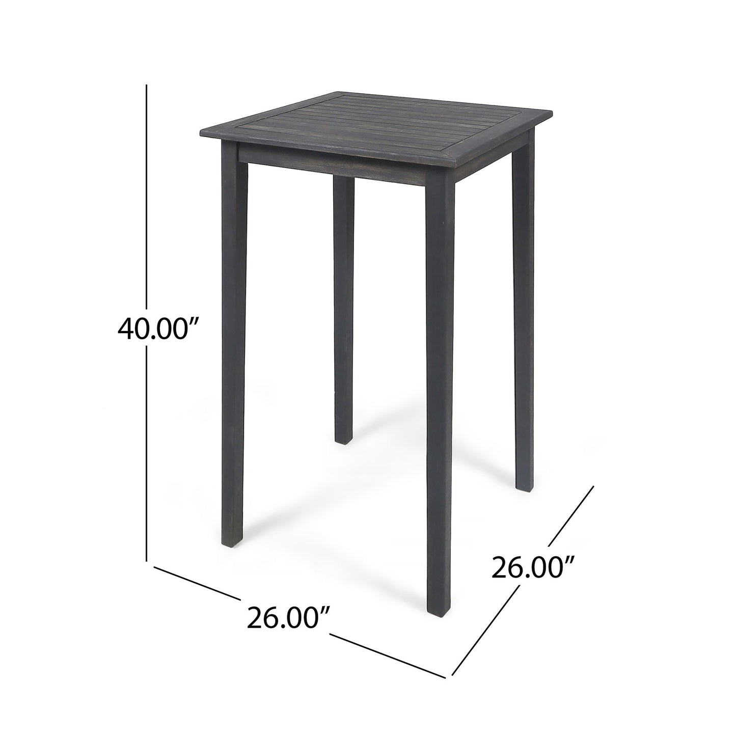 Outdoor Minimalist Acacia Wood Square Bar Table Noble House