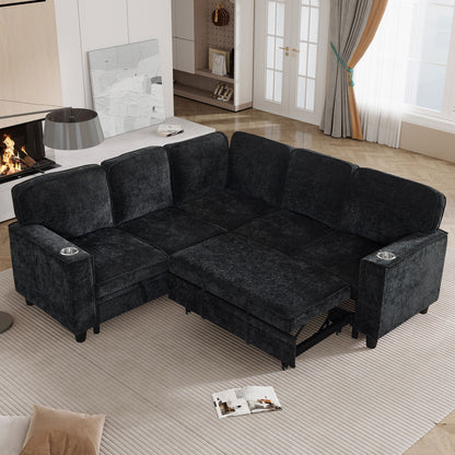 L-Shaped Sofa With Pull Out Sofa Bed With USB Home Essentials