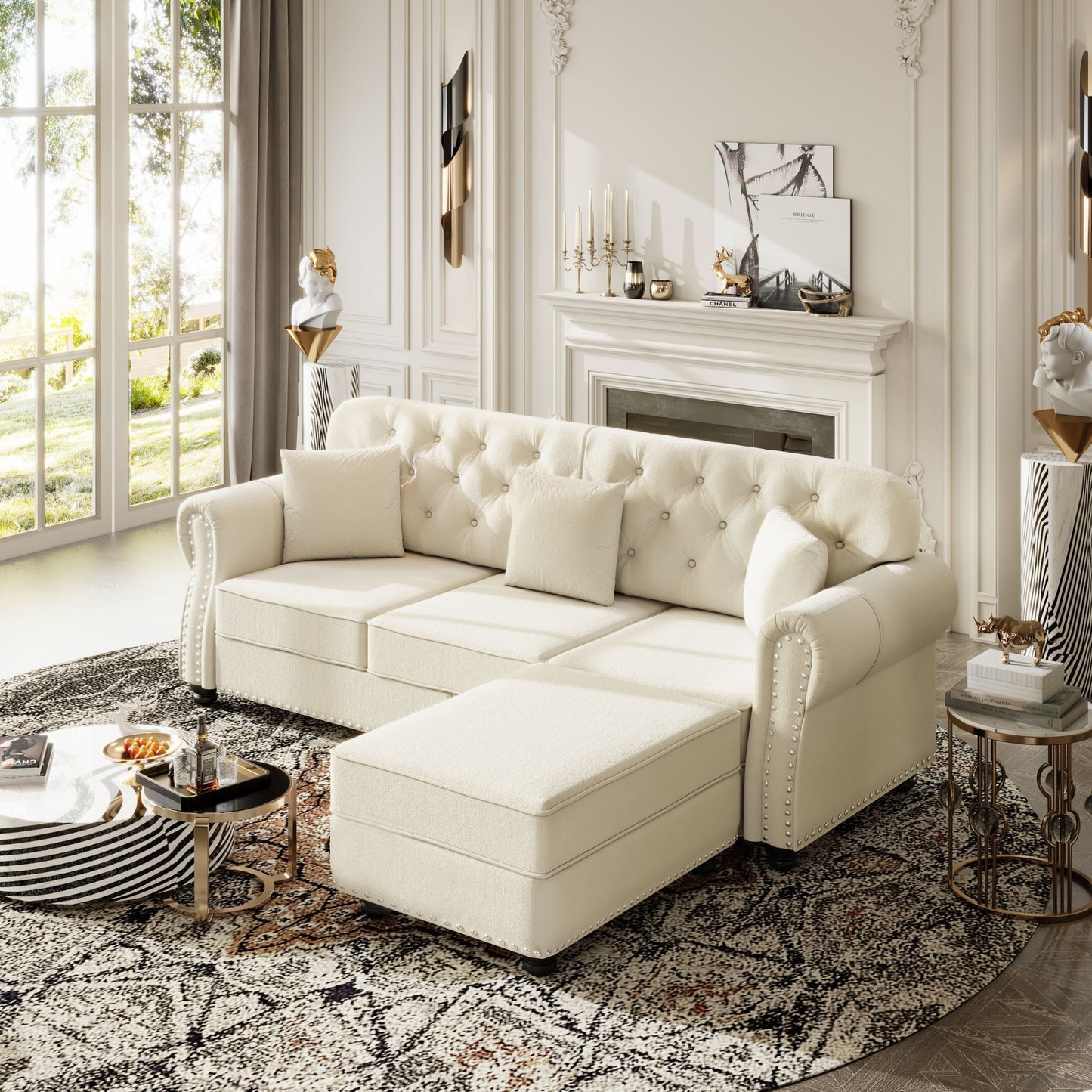 Upholstered 3 Seater Sofa Set With Ottoman Home Essentials