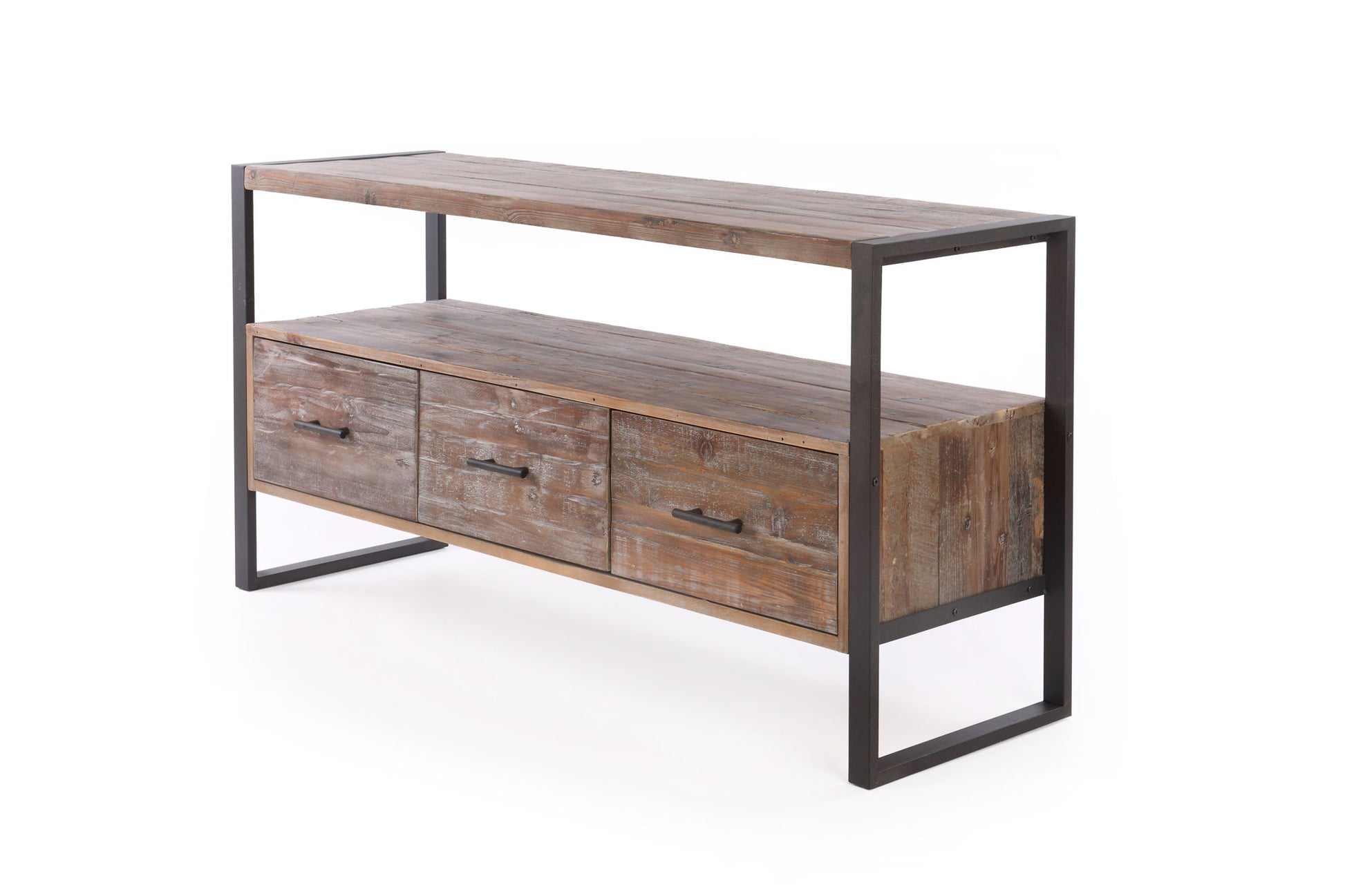 Reclaimed Wood Media TV Console Table With 3 Drarwer, Open Shelf - Antique Gray Home Essentials
