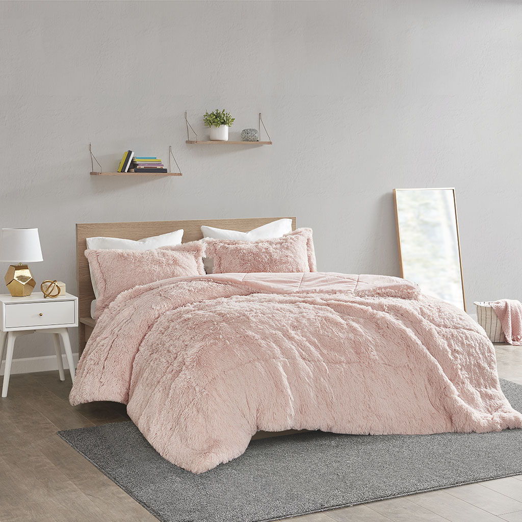 Malea - Twin Shaggy Comforter Mini Set - Blush