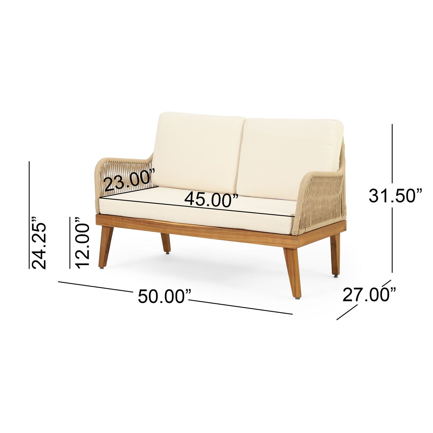 Hueber - Outdoor And Rope 4 Seater Chat Set With Cushions - Teak Noble House