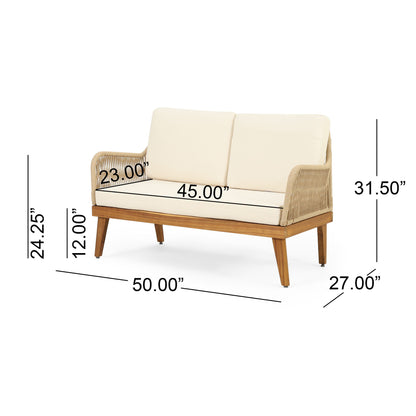 Hueber - Outdoor And Rope 4 Seater Chat Set With Cushions - Teak Noble House