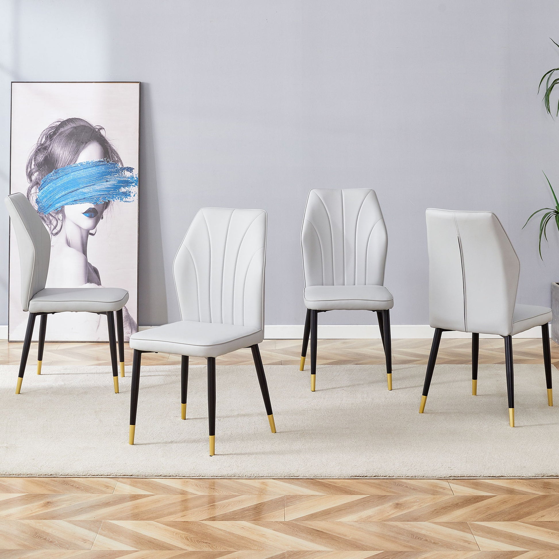 4 Modern Dining Chairs With Stylish Patterned Backrest And Metal Legs Home Essentials