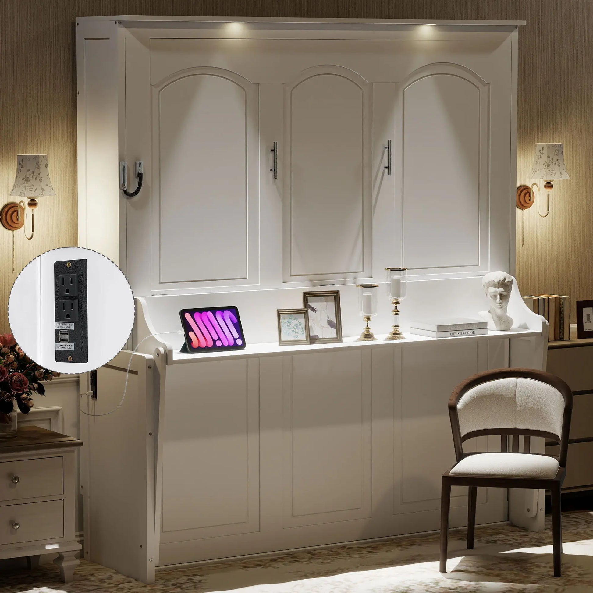 Murphy Bed With Desk, LED Lights & USB Charging Station Dreamland