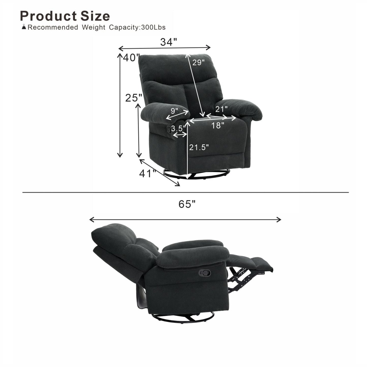 Swivel Rocker Recliner Chair With Manual Recline For Living Room Home Essentials