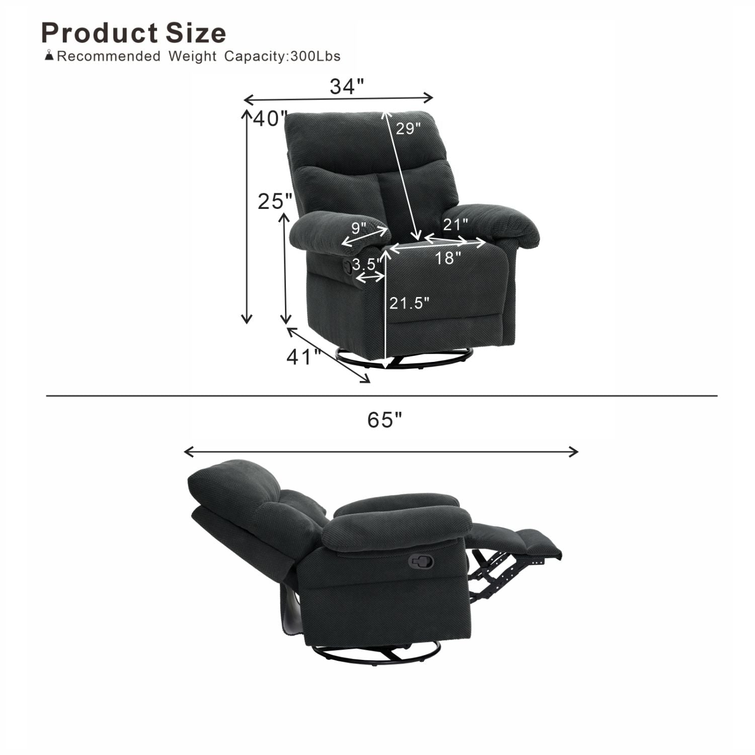 Swivel Rocker Recliner Chair With Manual Recline For Living Room Home Essentials