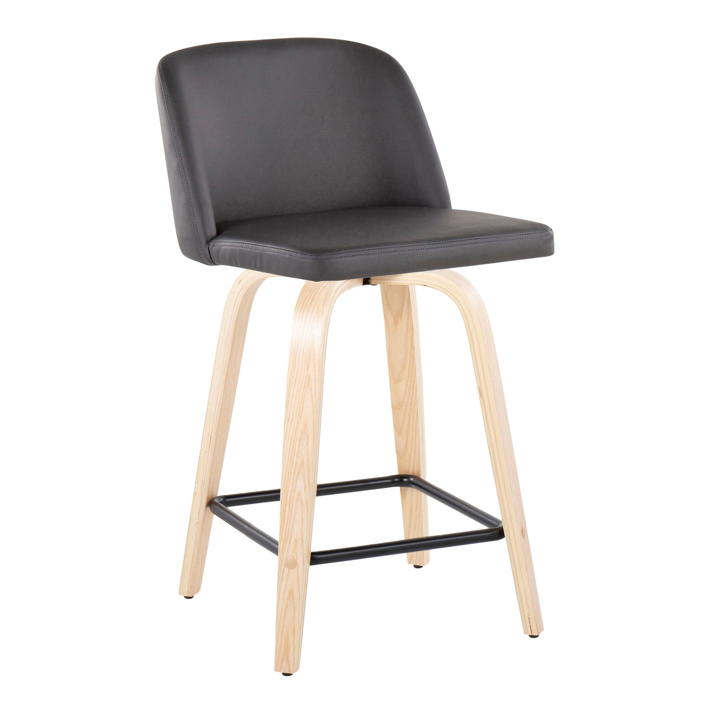 Toriano - Contemporary Modern Design Fixed Height Counter Stool With Swivel With Square Footrest (Set of 2) Lumi Source