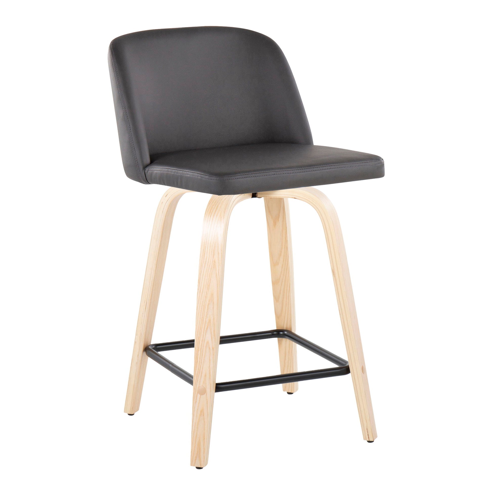 Toriano - Contemporary Modern Design Fixed Height Counter Stool With Swivel With Square Footrest (Set of 2) Lumi Source