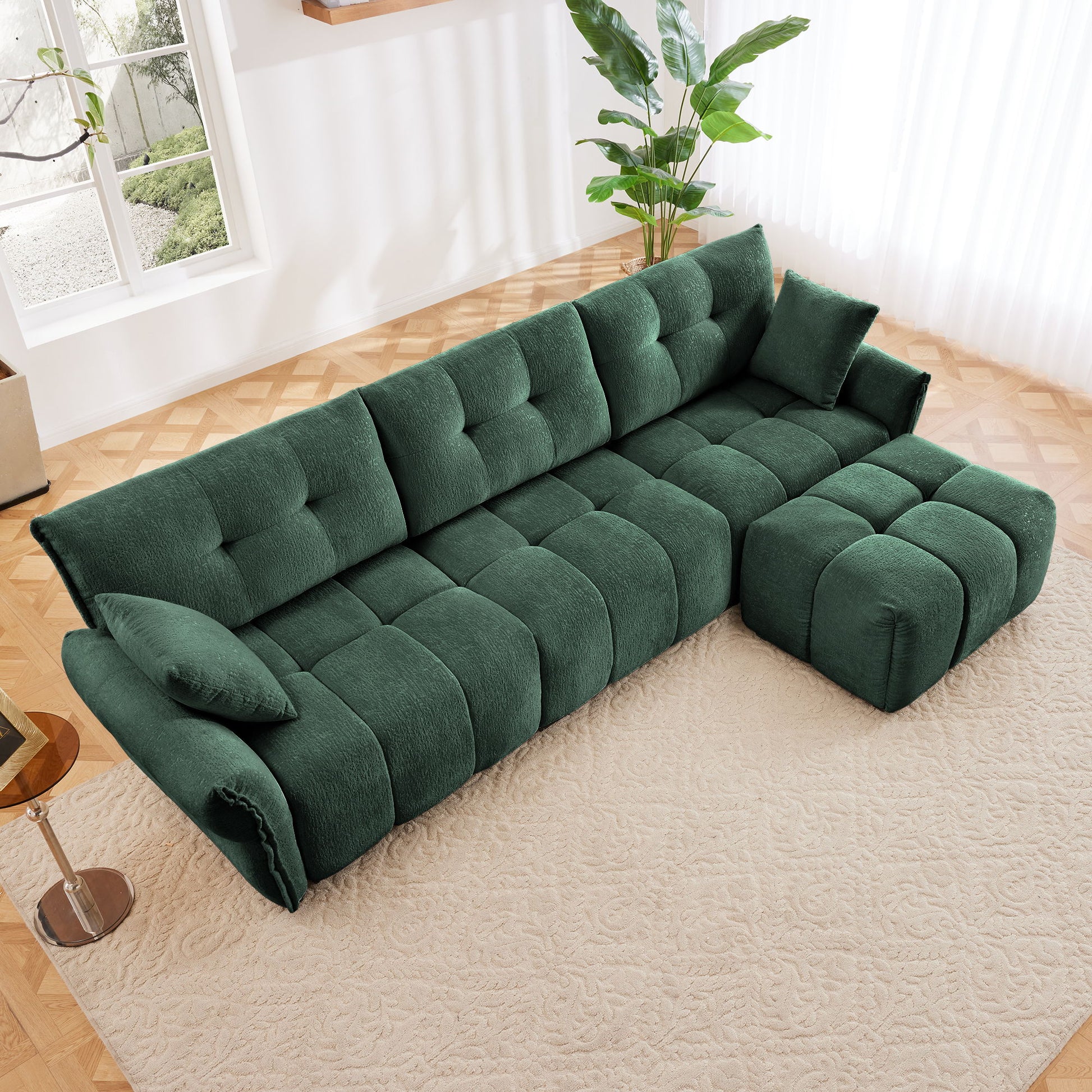 Sofa Set With Ottoman And Pillows, Textured, High Resilience Cushions Home Essentials