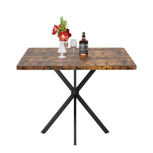 Mid Century Modern Square Dining Table Set With Faux Marble Tabletop And Iron Legs For 4, Space Saving Design - Brown / Blue Home Essentials