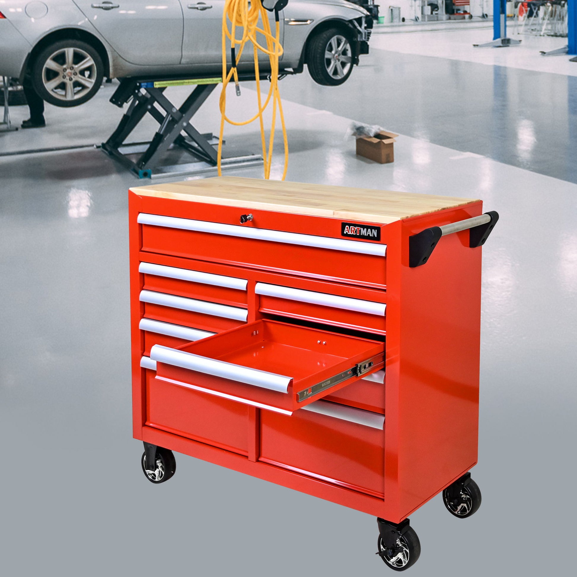 9 Drawer Multifunctional Steel Tool Cart With Wheels And Wooden Top Daily Nest