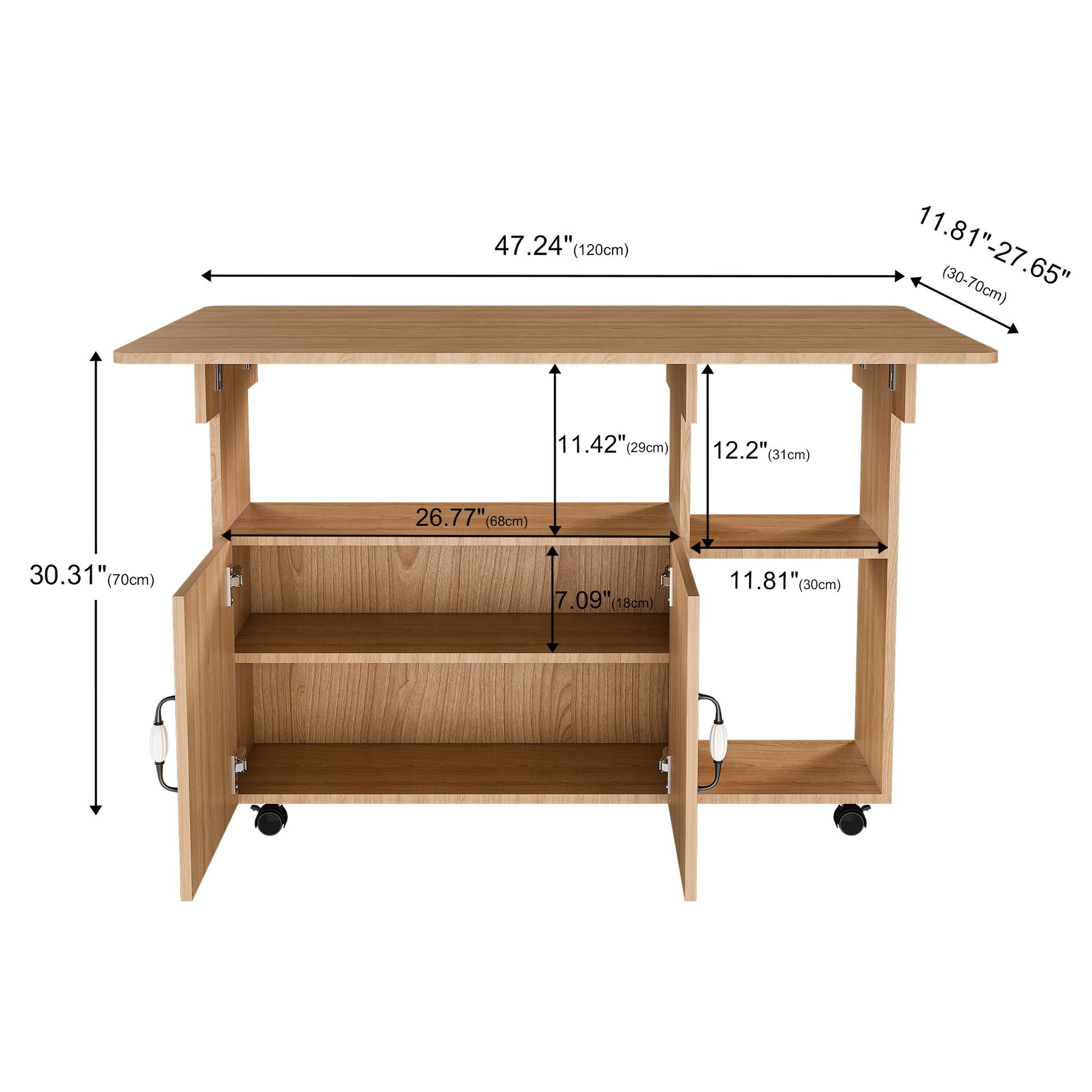 Multi Functional Folding Table With Storage Shelves And Wheels Home Essentials