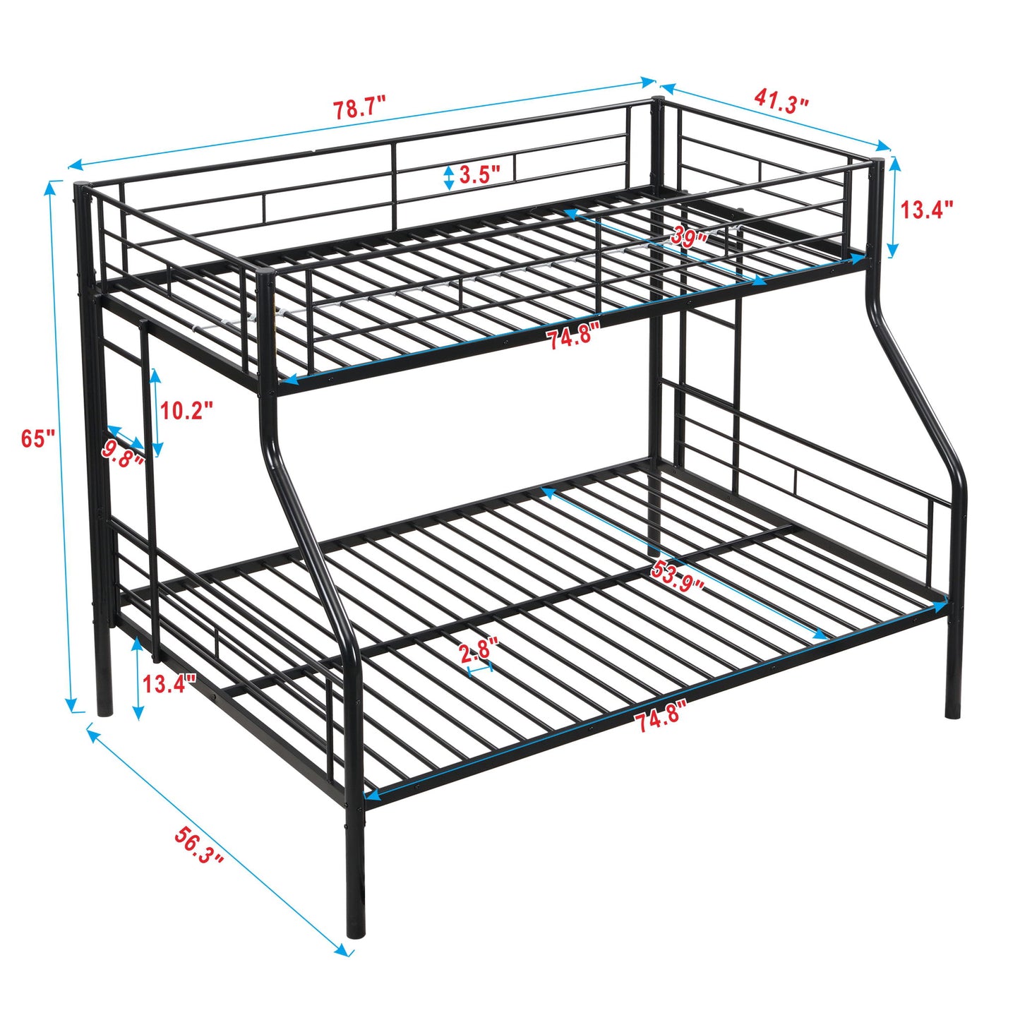 Twin Over Full Bunk Bed With Large Under-Bed Storage - Black Home Essentials