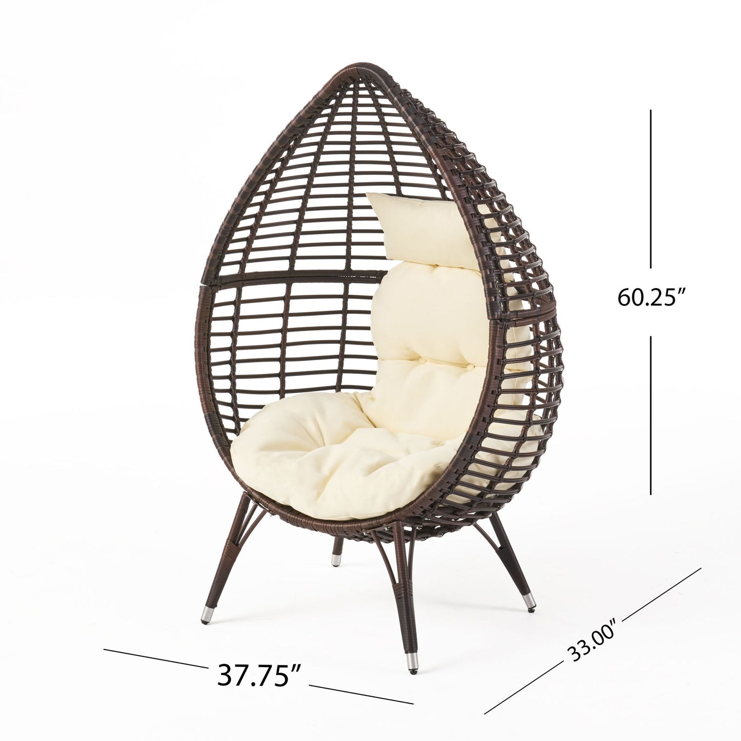 Cutter Teardrop Patio Chair With Water Resistant Cushion - Multi / Brown / Beige Noble House