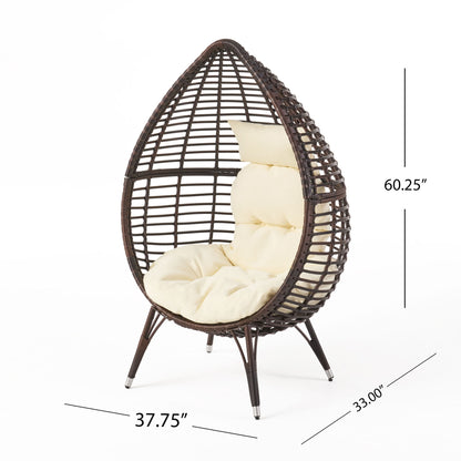 Cutter Teardrop Patio Chair With Water Resistant Cushion - Multi / Brown / Beige Noble House
