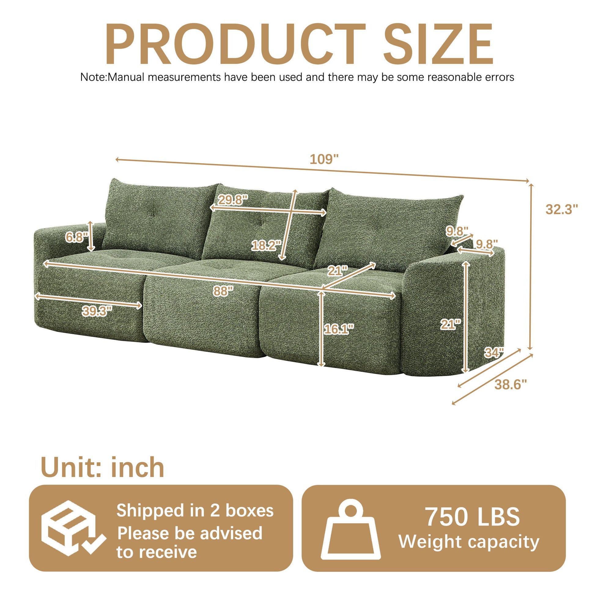 3 Seater With Thickened Armrests Sofa For Living Room Home Essentials
