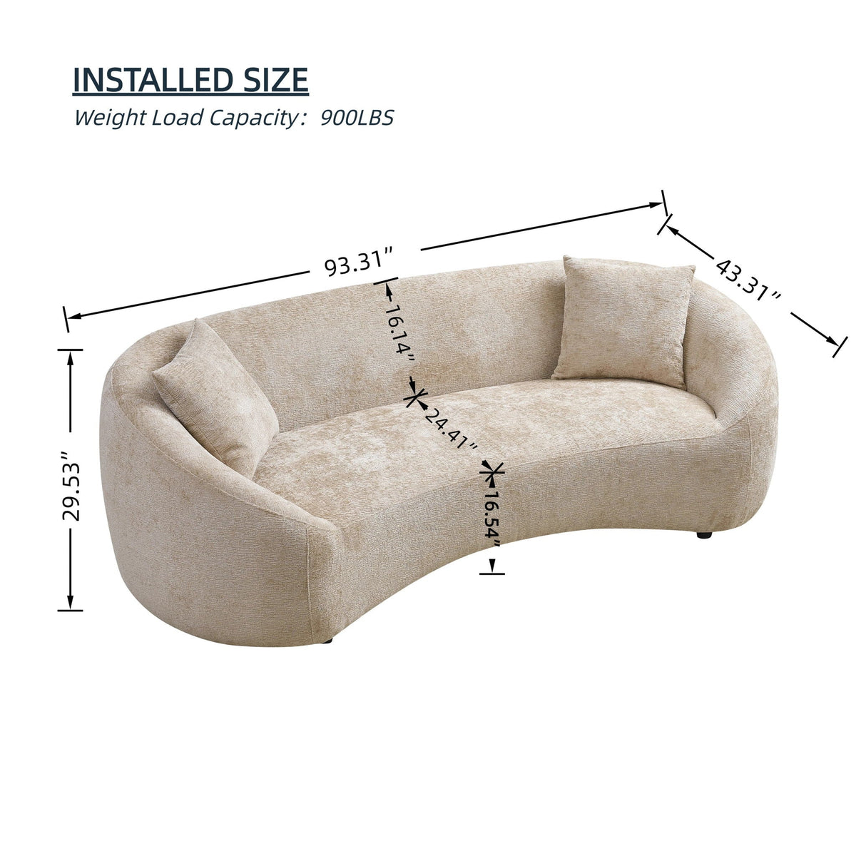 Curved 3 Seater Sofa, Long Living Room Couch Home Essentials