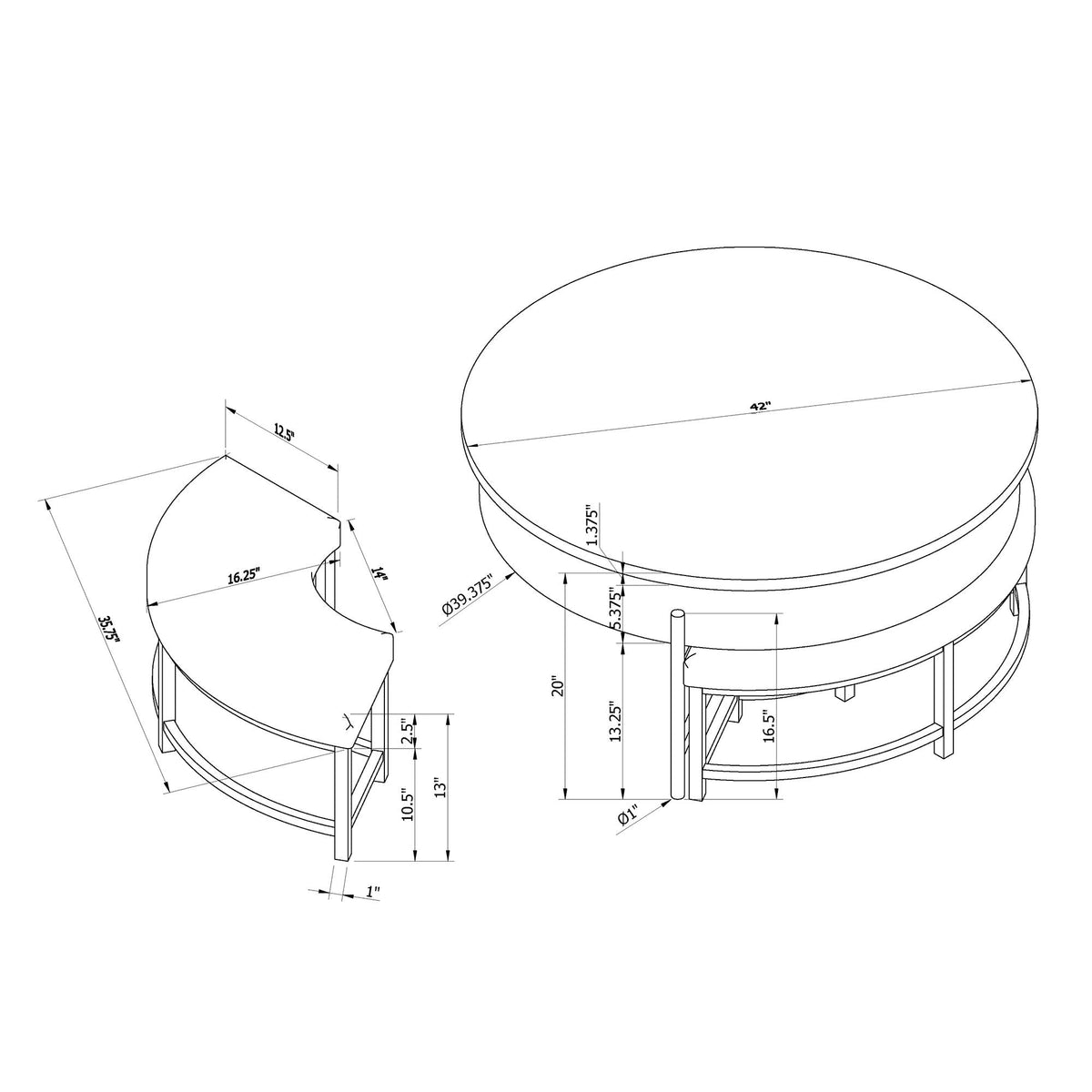 Rounded Storage Coffee Table With 3 Stools Global Furniture USA