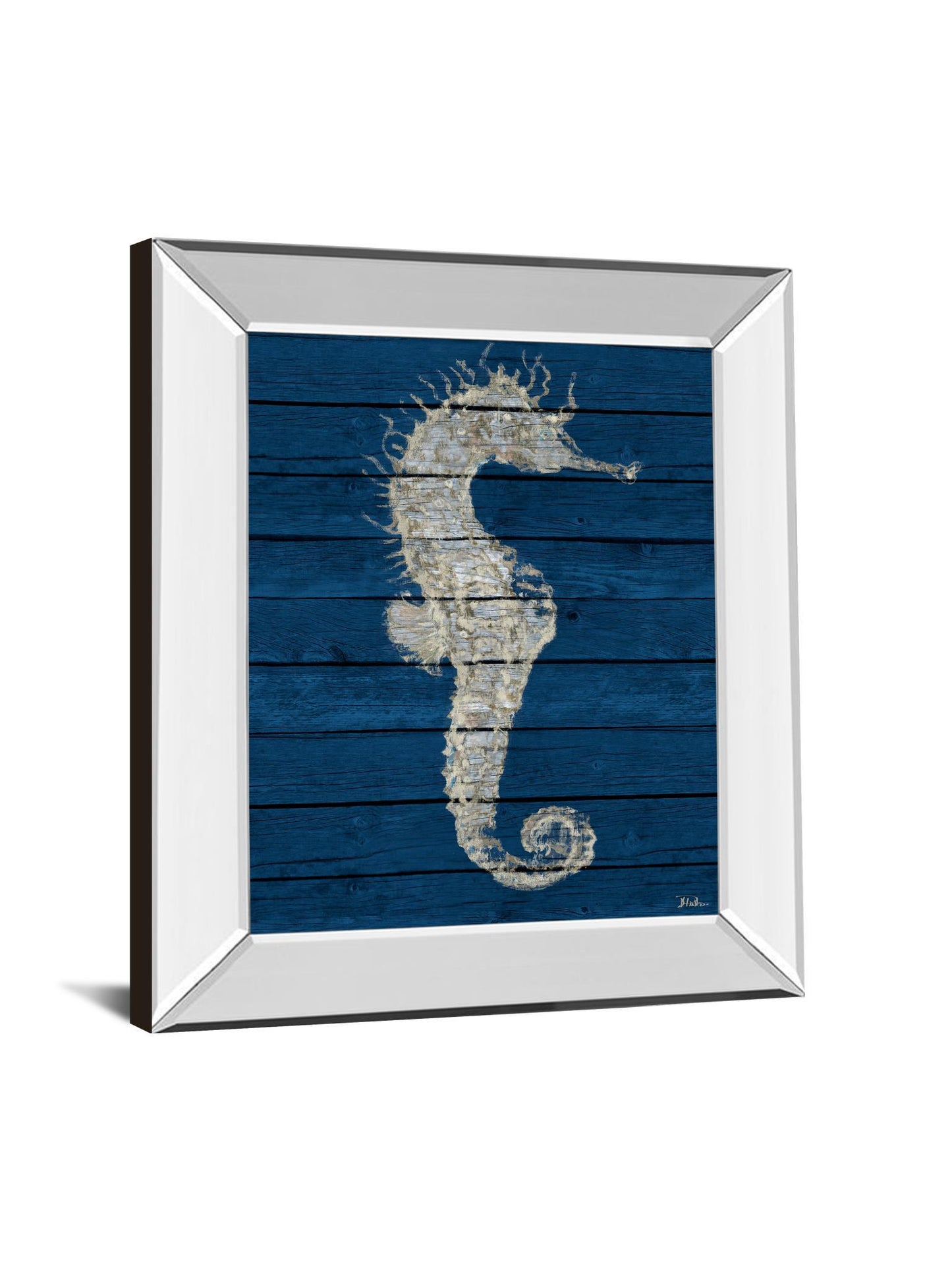 Antique Seahorse On Blue I By Patricia Pinto - Mirror Framed Print Wall Art - Blue