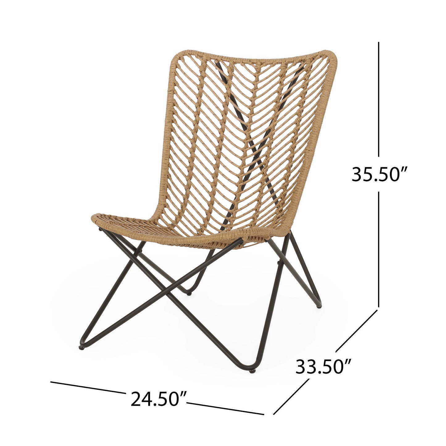 Wicker Chair With Geometric Cross Base, (Set of 2) - Light Brown Noble House