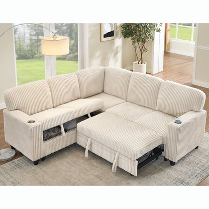 L-Shaped Sofa With Pull Out Sofa Bed With USB Home Essentials