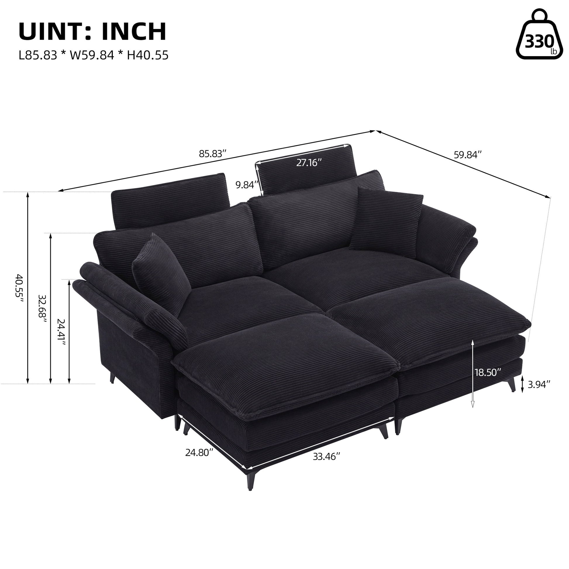 Modern Corduroy Deep Seat Sectional Sofa With Ottoman Home Essentials