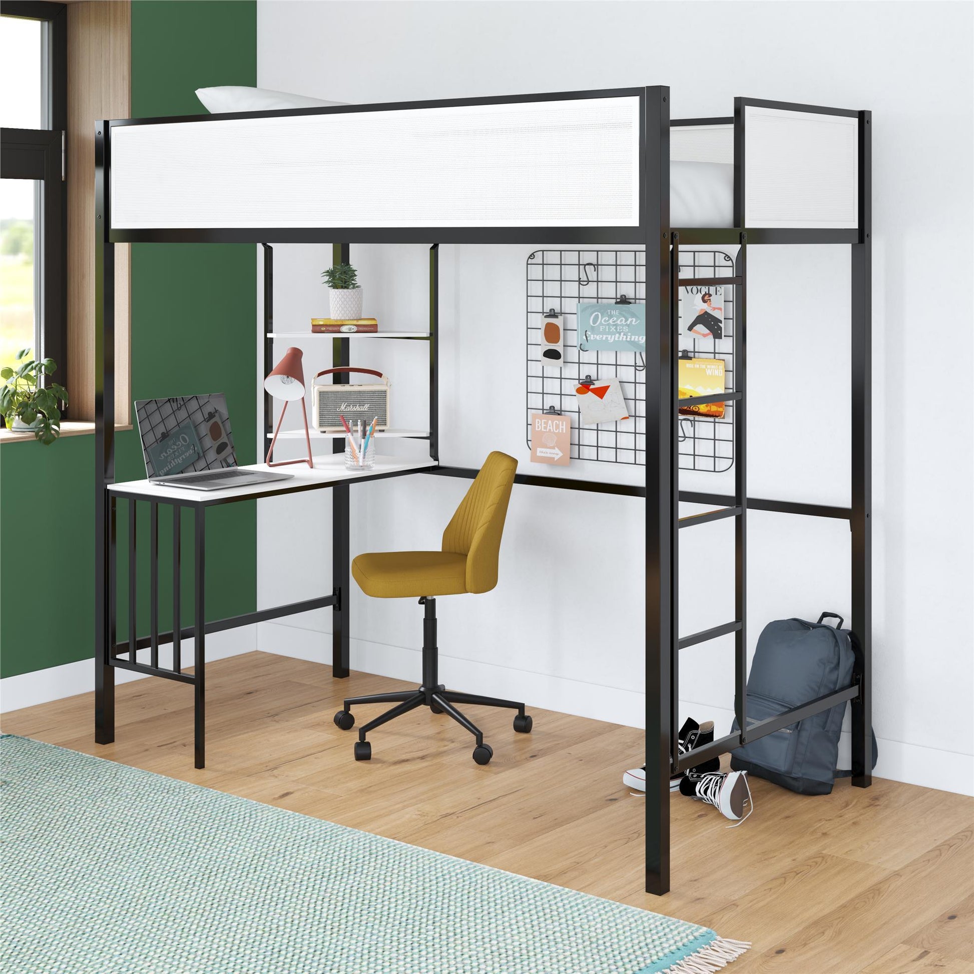 Axel - Twin Loft Bed With Desk & Shelves - Black Home Essentials