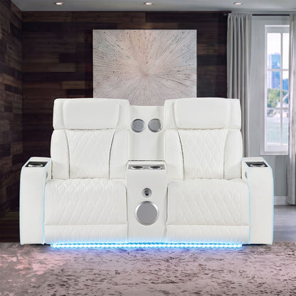 Electra - Power Reclining Loveseat With Power Headrests, Console, Speakers, Massage, LED Lighting And USB Control Matrix Furniture Group