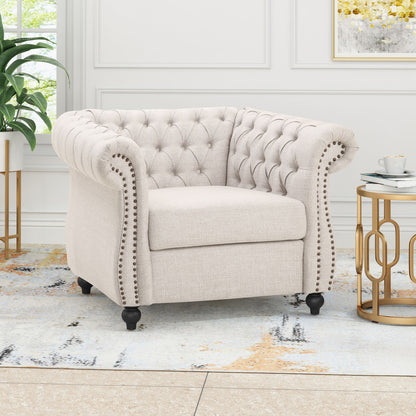 Nexuson - Upholstered Chesterfield Chair With Deep Tufted And Nailhead Trim Noble House