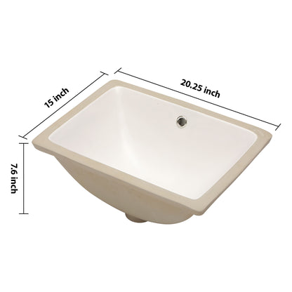 European Style White Ceramic Rectangular Undermount Bathroom Sink With Overflow Daily Nest