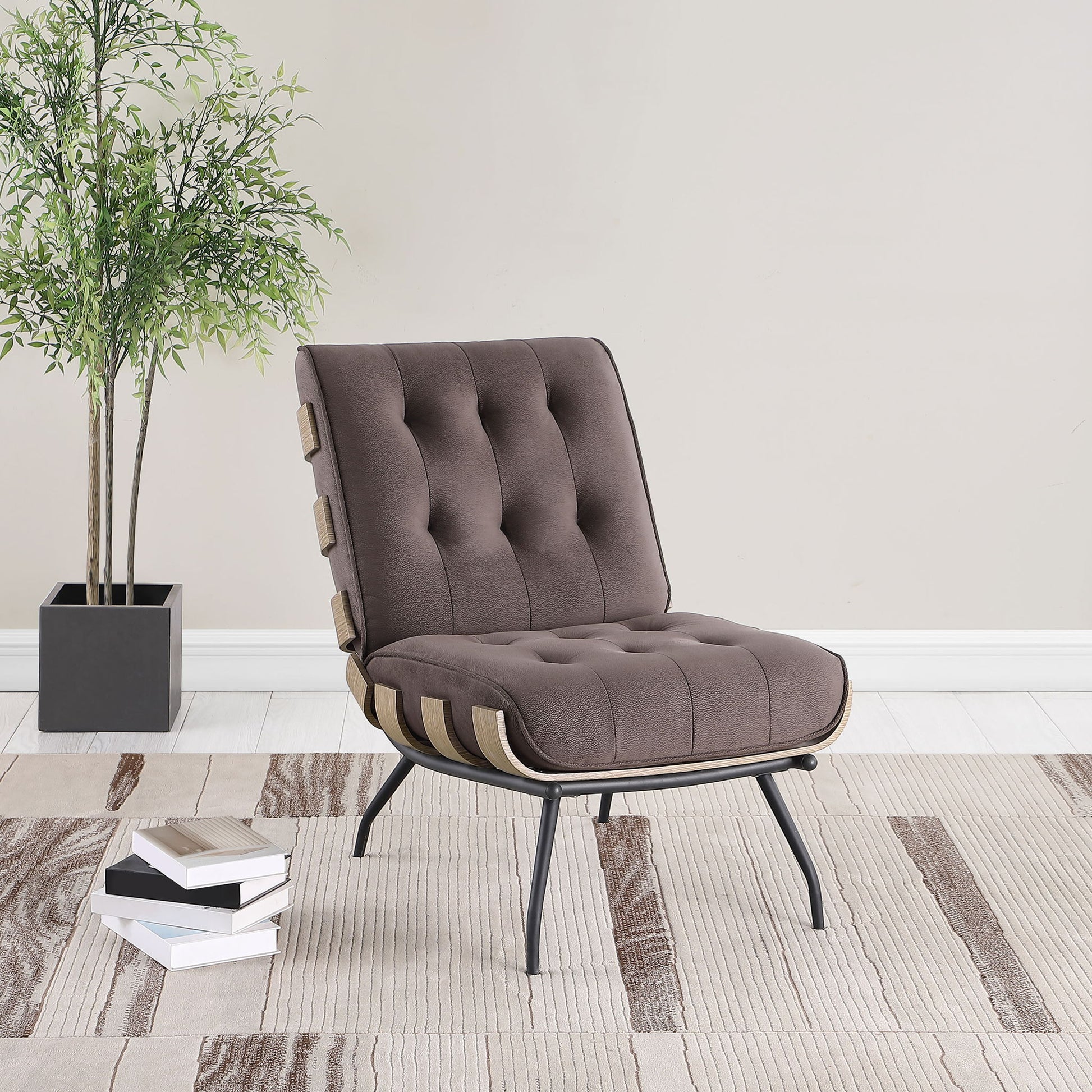 Staten - Upholstered Armless Accent Chair - Dark Brown Furniture Max