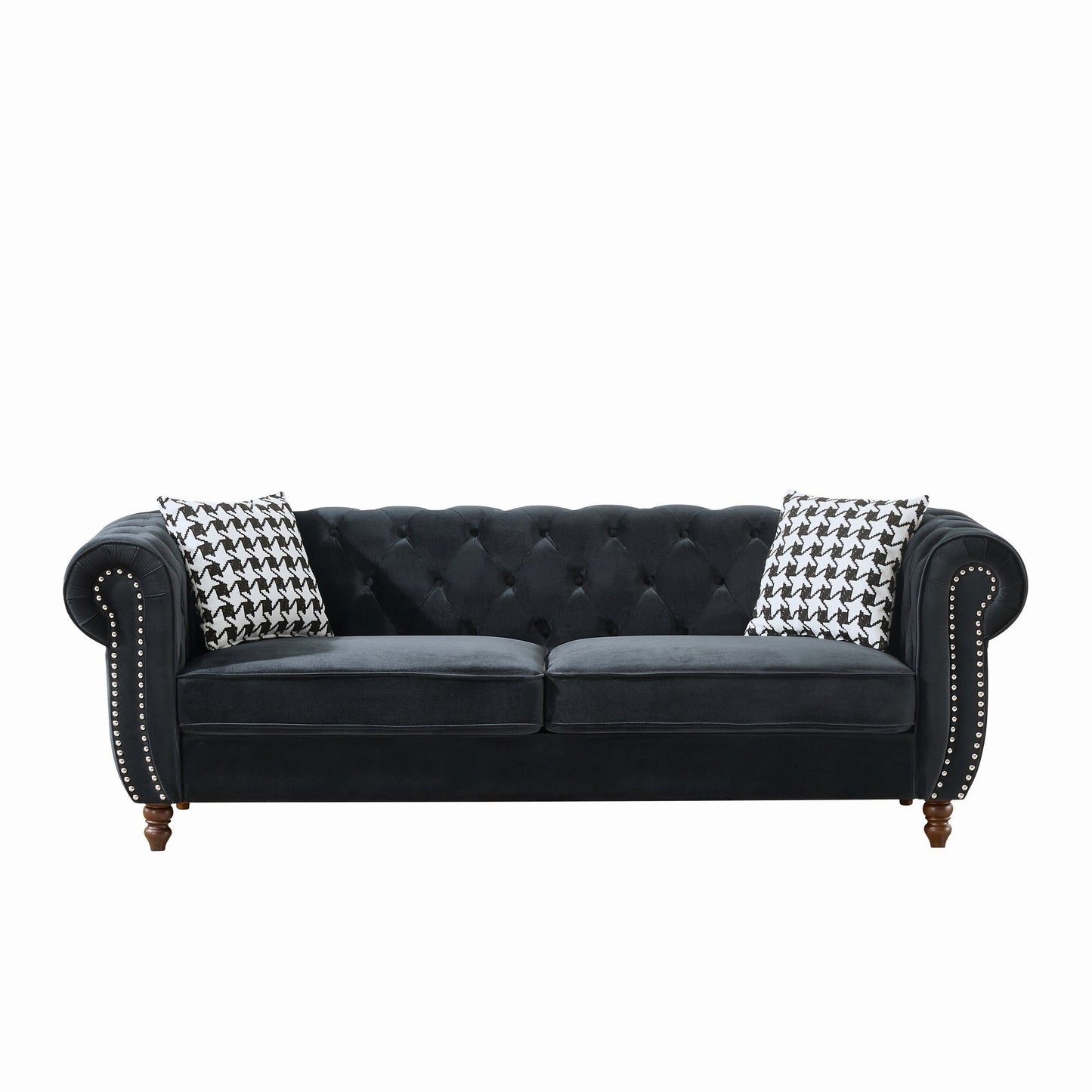 Chesterfield Upholstery Fabric Sofa With Roll Armrest & Nailhead Home Essentials