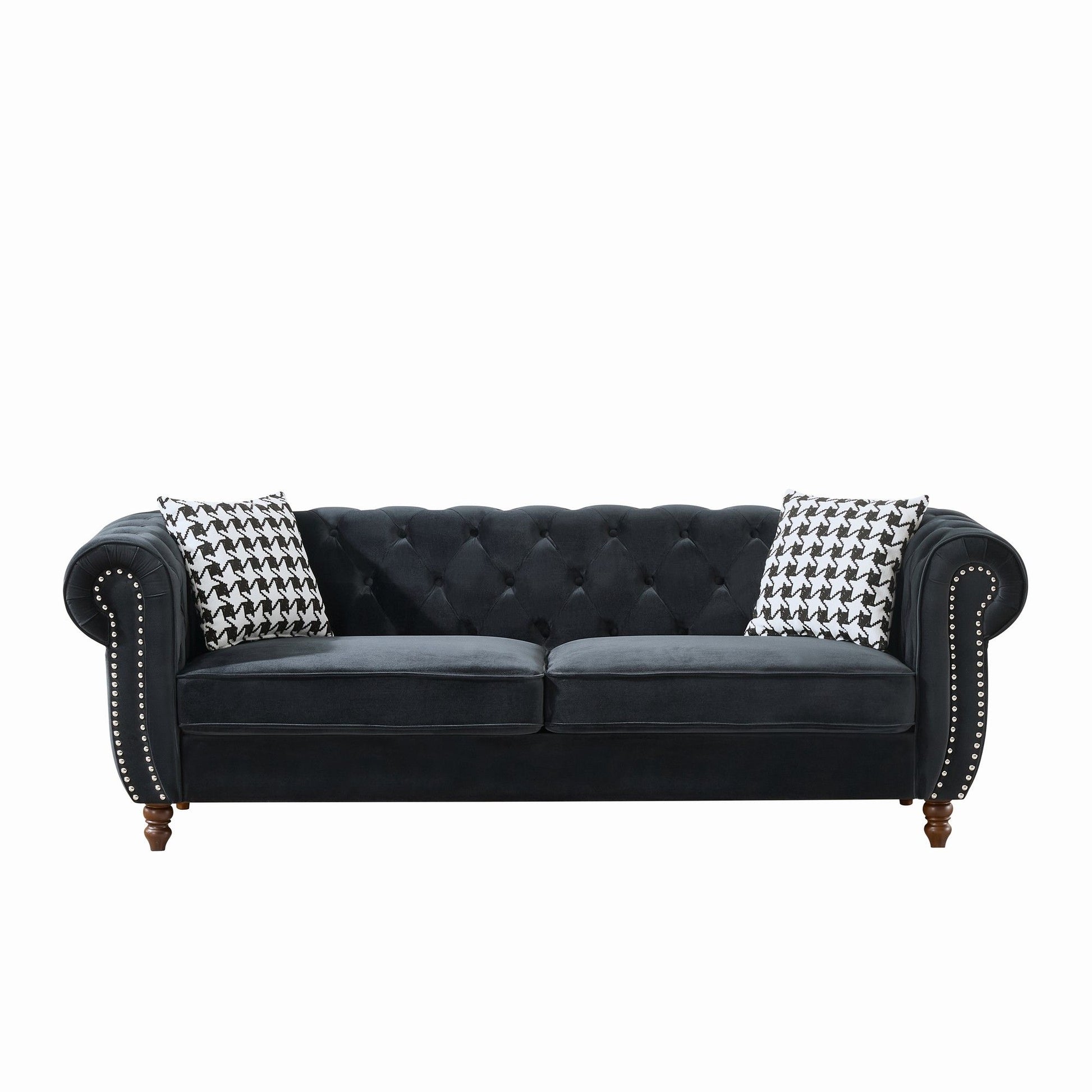 Chesterfield Upholstery Fabric Sofa With Roll Armrest & Nailhead Home Essentials
