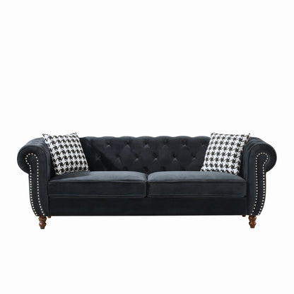 Chesterfield Upholstery Fabric Sofa With Roll Armrest & Nailhead Home Essentials