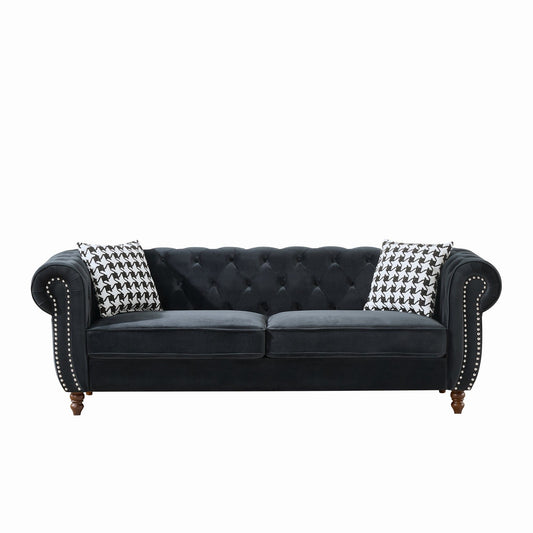 Chesterfield Upholstery Fabric Sofa With Roll Armrest & Nailhead Home Essentials