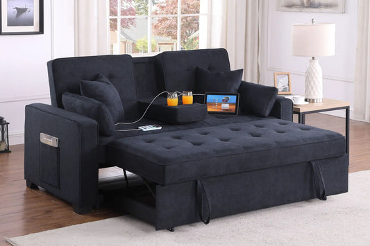 Cody II - 69.5"W Woven Fabric Convertible Sleeper Loveseat with Cup Holder Lilola Home