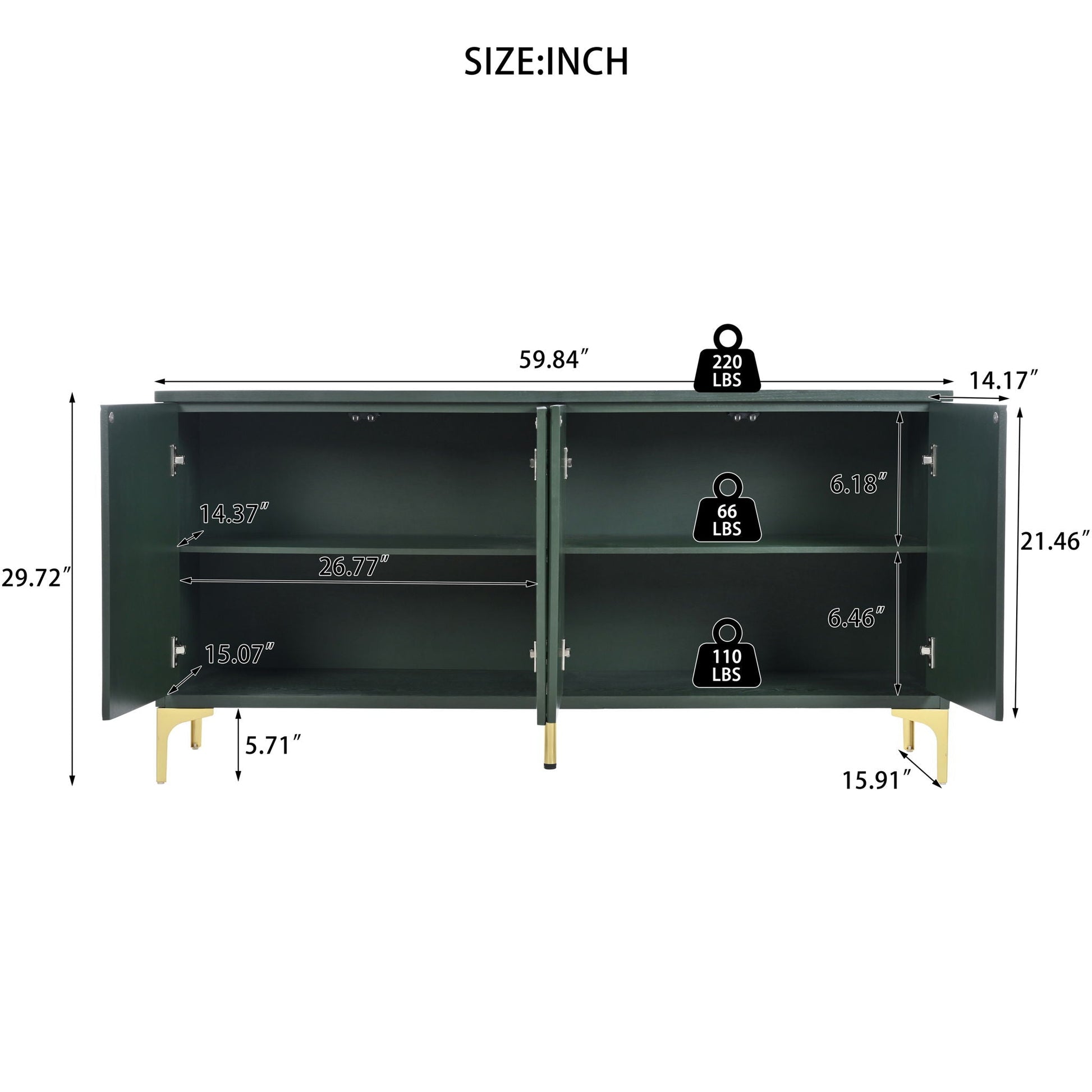 Modern Wood Sideboard Cabinet With Carved Door Panels, Adjustable Shelves, And Sturdy Metal Legs Home Essentials